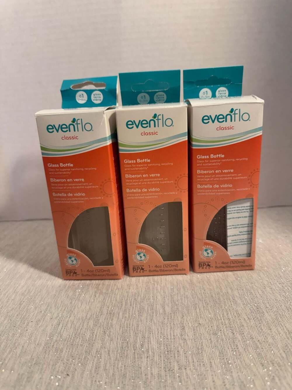 Evenflo Classic Glass Baby Bottles 4oz 120ml Set of 3